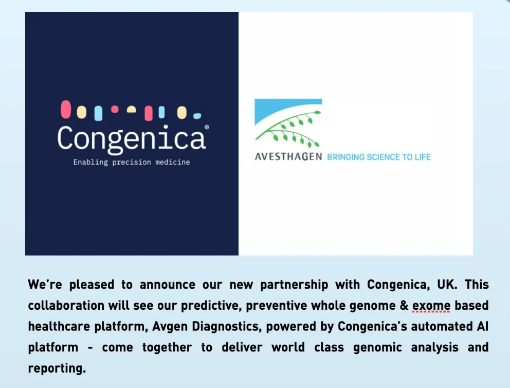 Announcing Exclusive Partnership with Avesthagen and Congenica, UK